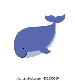 Cute cartoon smiling whale isolated on white background. Art vector illustration.