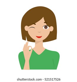 Cute cartoon smiling woman, girl vector illustration