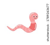Cute cartoon smiling worm. Little pink earthworm isolated vector illustration.