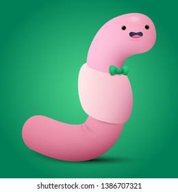 Cute cartoon smiling worm on a gradient background in a bow tie