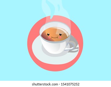 cute cartoon smilling vector tea cup. vector illustration