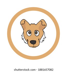 Cute cartoon Smooth Collie face in circle puppy vector clipart. Pedigree kennel doggie breed for kennel club. Purebred domestic dog training for pet parlor. Illustration mascot. Isolated canine. 