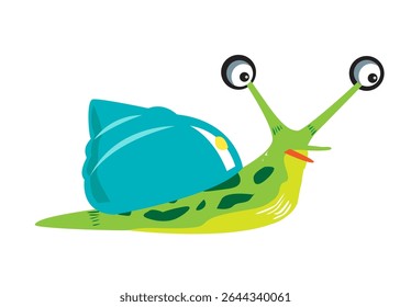 A cute cartoon snail with aqua green shell 