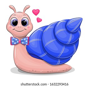 Cute cartoon snail with a blue shell. Illustration of an animal isolated on white.