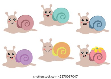 Cute cartoon snail. Character snail. Cute vector illustration snail doodle style. Cute Snail Clipart. 