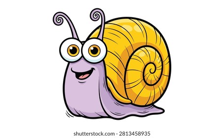 Cute cartoon snail character with yellow shell character wildlife creature