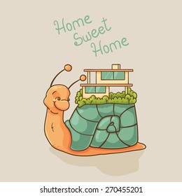 Cute cartoon snail with house on shell