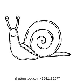 Cute cartoon snail outline vector. Hand drawn doodle sketch animal snail character illustration