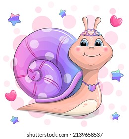 Cute cartoon snail with rainbow shell. Animal vector illustration.