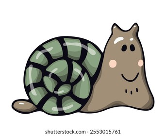 cute cartoon snail smiling. Snail isolated on white background. Coloring book for children. Vector illustration.