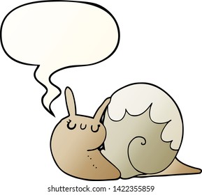 caricatura lindo caracol con burbuja de voz en un estilo de gradiente suave