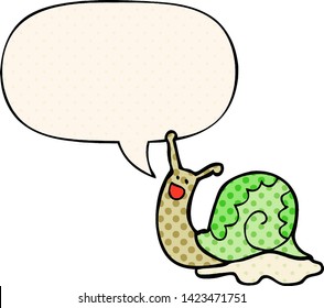 cute cartoon snail with speech bubble in comic book style