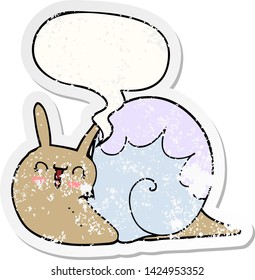 cute cartoon snail with speech bubble distressed distressed old sticker