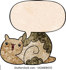 cute cartoon snail with speech bubble in retro texture style