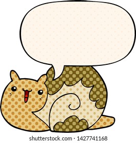 cute cartoon snail with speech bubble in comic book style