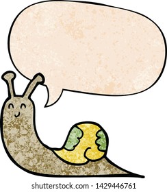 cute cartoon snail with speech bubble in retro texture style
