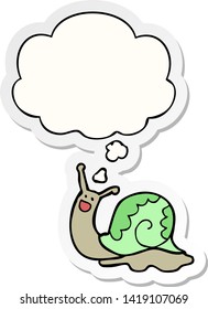 caracol de desenho animado bonito com bolha de pensamento como um adesivo impresso
