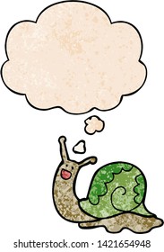cute cartoon snail with thought bubble in grunge texture style