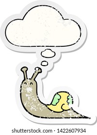 cute cartoon snail with thought bubble as a distressed worn sticker