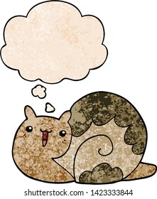 cute cartoon snail with thought bubble in grunge texture style