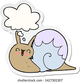 cute cartoon snail with thought bubble as a printed sticker