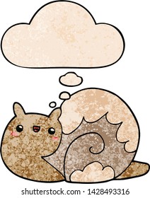 cute cartoon snail with thought bubble in grunge texture style