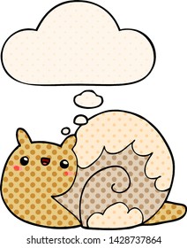 cute cartoon snail with thought bubble in comic book style