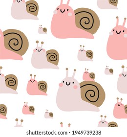 Cute cartoon Snail  - vector illustration. Seamless pattern - Snail mom and baby