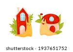 Cute Cartoon Snails Carrying House on Their Backs Vector Set