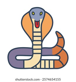 Cute cartoon snake. Blue and red cobra vector illustration in flat style. 