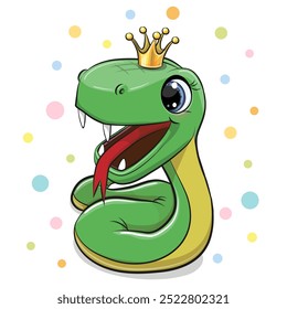 Cute Cartoon Snake with crown isolated on a white background
