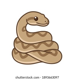 Cute cartoon snake drawing. Brown ball python or boa constrictor. Isolated vector clip art illustration.