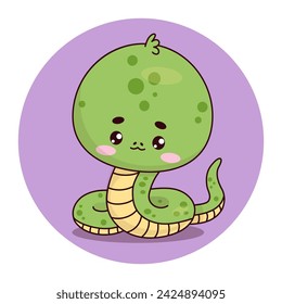 Cute cartoon snake. Funny reptile kawaii character. Vector illustration. Kids collection