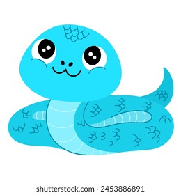 Cute Cartoon Snake. Happy funny serpent with spots on skin. Colored flat vector illustration isolated on white background