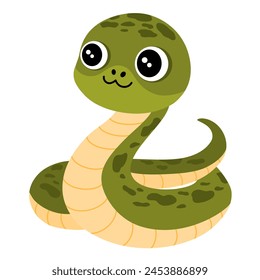 Cute Cartoon Snake. Happy funny serpent with spots on skin. Colored flat vector illustration isolated on white background