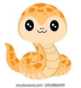 Linda Serpiente De Dibujos Animados. Serpiente divertida feliz con manchas en la piel. Ilustración vectorial plana de color aislada sobre fondo blanco