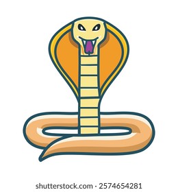 Cute cartoon snake icon isolated on white background. King cobra Vector illustration.