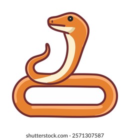 Cute cartoon snake isolated on a white background. Vector illustration. Brown serpent with purple outline.