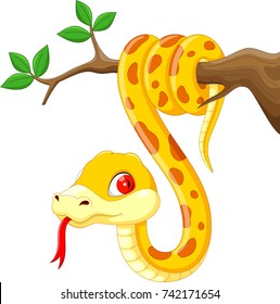 Cute cartoon snake on branch