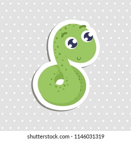 Cute cartoon snake sticker vector illustration.