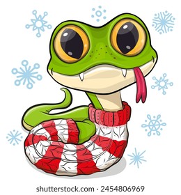 Cute Cartoon Snake in striped sweater isolated on a white background