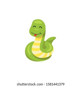 Cute cartoon snake vector illustration, simple flat design template.