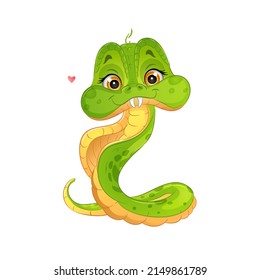 Cute cartoon snake vector illustration. Isolated white background.