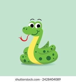 Cute cartoon Snake Vector illustration.Baby green snake