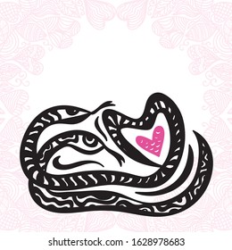 Cute cartoon snakes pair love. Vector illustration