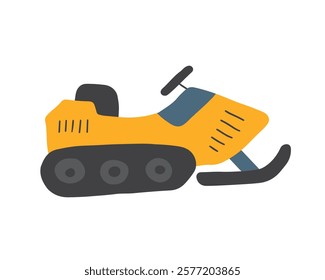 Cute Cartoon Snow scooter. Arctic, Polar station winter transport image icon. Vector Illustration.