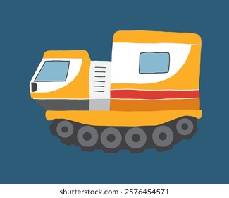 Cute Cartoon Snow Truck. Arctic, Polar station transport image icon. Vector Illustration.