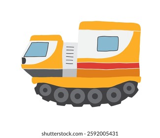 Cute Cartoon Snow Truck. Arctic, Polar station transport image icon. Vector Illustration.
