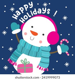 Cute Cartoon Snowman with Candy cane