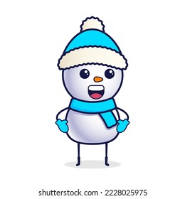 Cute cartoon snowman in christmas hat